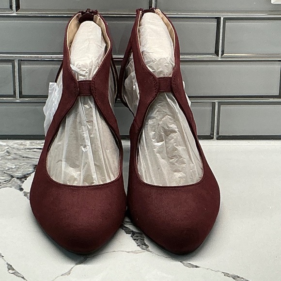 Life Stride Shoes - LifeStride Giovanna 2 Wine Suede Block Heel Cutout Ankle Bootie Pumps 9.5 WIDE